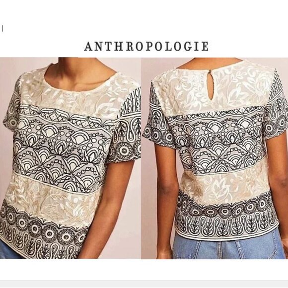 ANTHROPOLOGIE - Stunning Meadow Rue embroidered lace sequin ivory top - Picture 1 of 12
